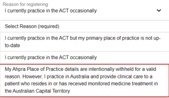 reason for registering list of options